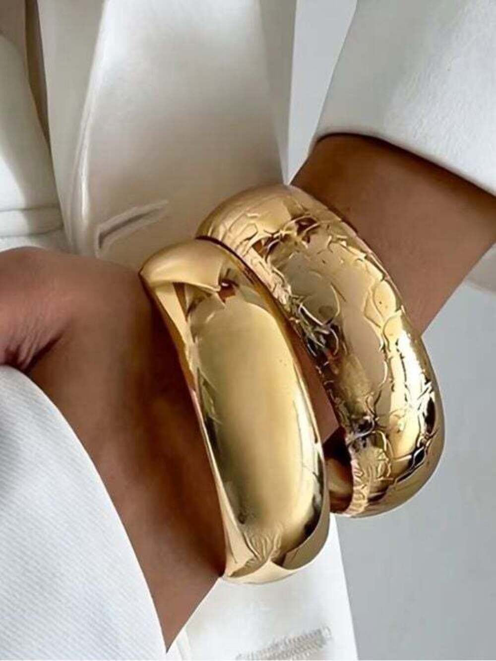 Big Jewelry Co Sculpted Gold Cuff - Bold Double Layer Bangle